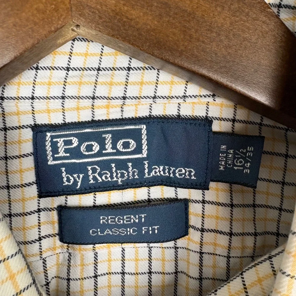 Polo Ralph Lauren Shirt Mens 16.5 34/35 White Check Regent Classic Fit Cotton